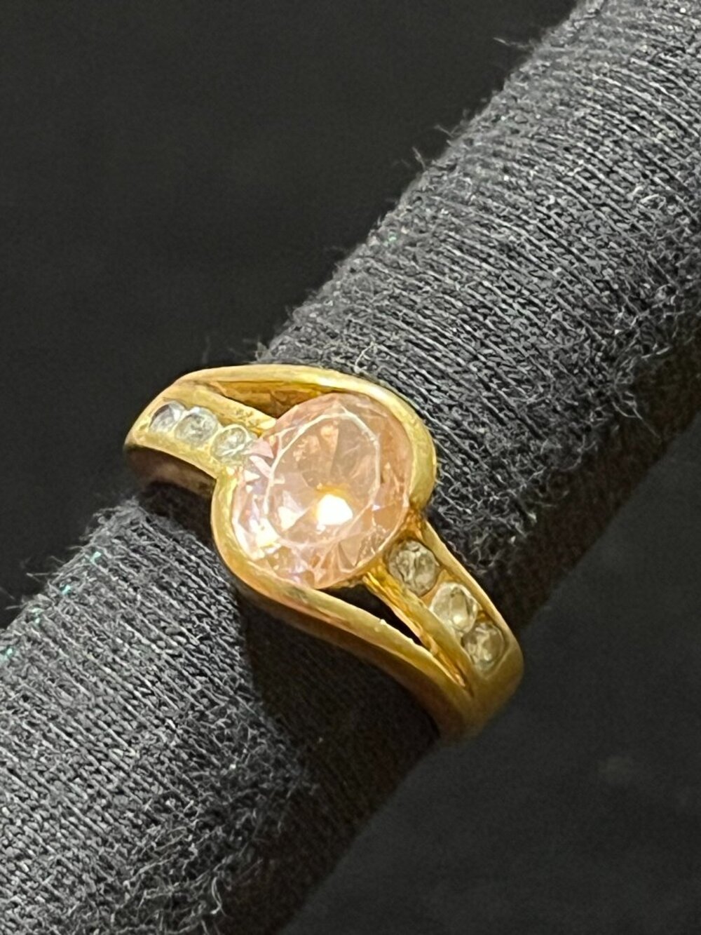 Statement Gold Tone Pale Pink Cocktail Ring, Fair Vintage Condition, Sz 6.5